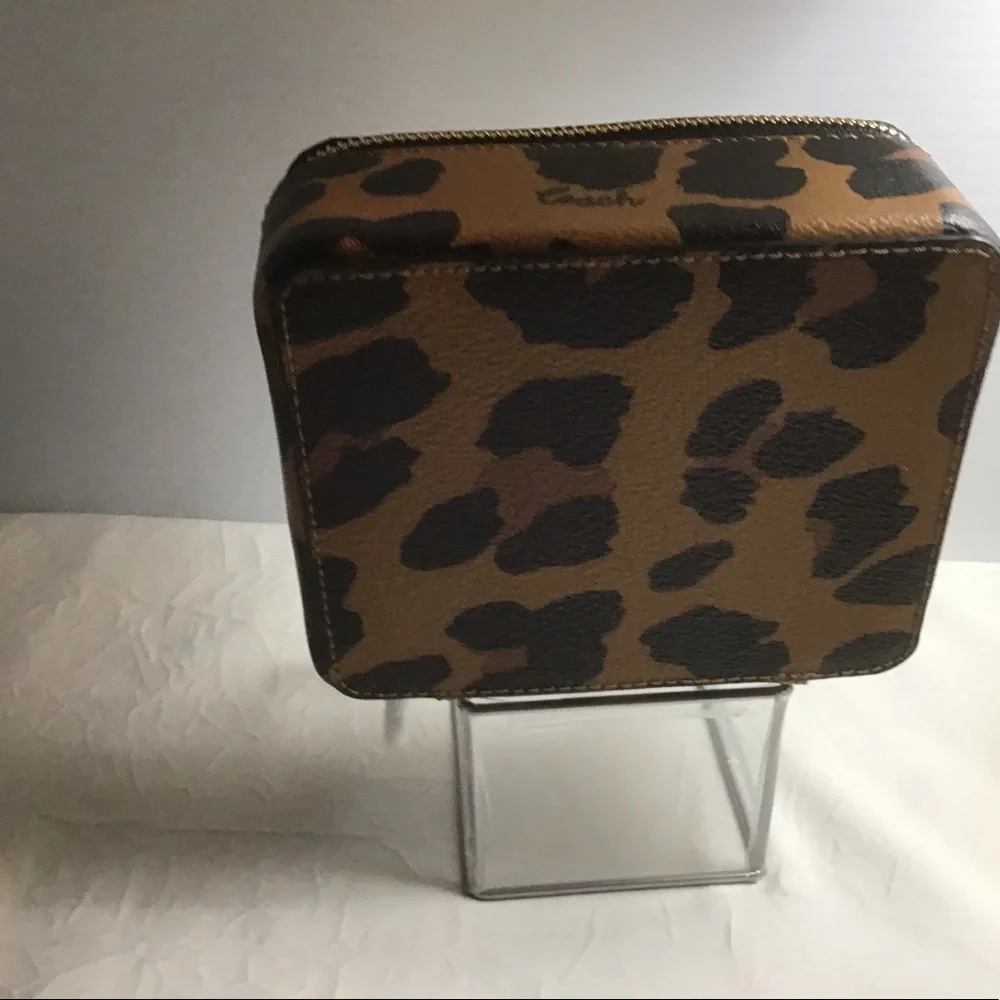 Coach Leopard Print Travel Jewelry Case in Brown and Black with Mirror